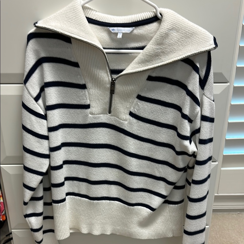 Southern Tide Blue and Cream Cowl Neck Sweater